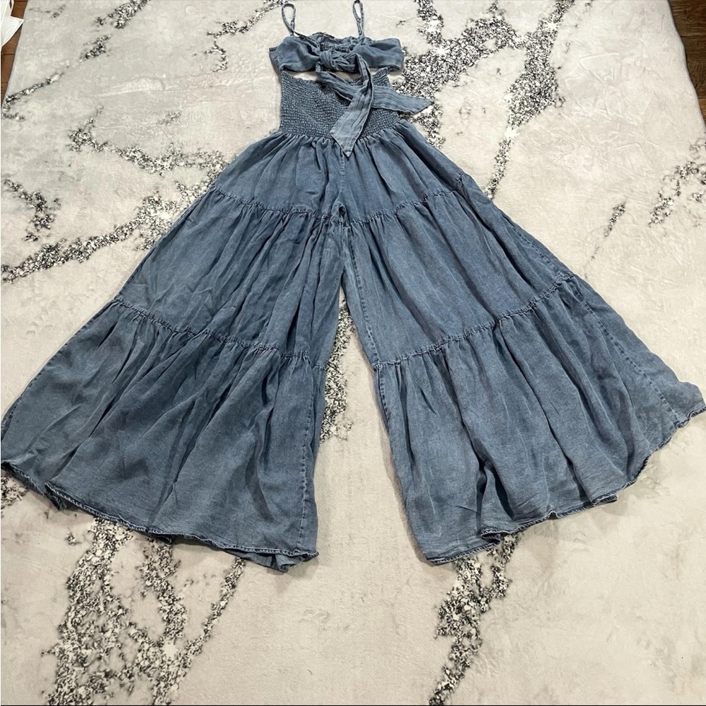 AKIRA Blue Tiered Jumpsuit